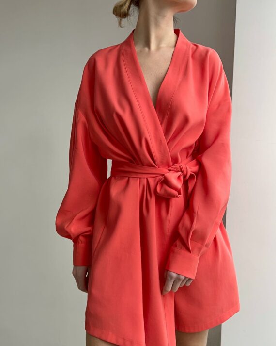 sukienka kimonowa z długimi rękawami w kolorze koralowym palau55